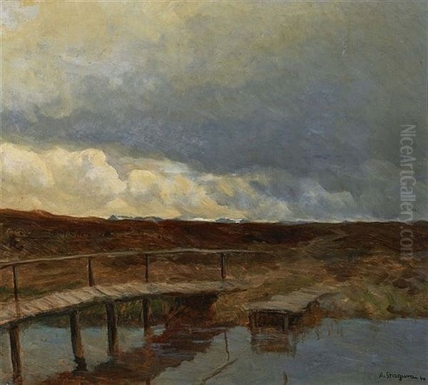 Bog With Bridge In The Loisachtal Oil Painting by Albert Stagura