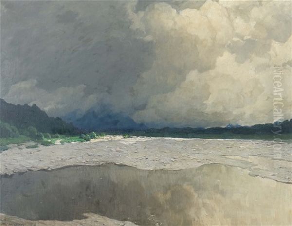 Aufziehende Gewitterwolken An Der Iller Oil Painting by Albert Stagura