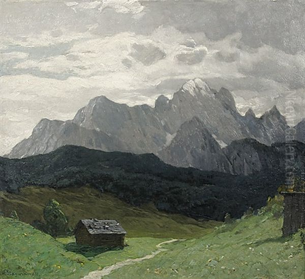 Beginnende Regenstimmung Am Wettersteingeb. Dreithorspitze Oil Painting by Albert Stagura