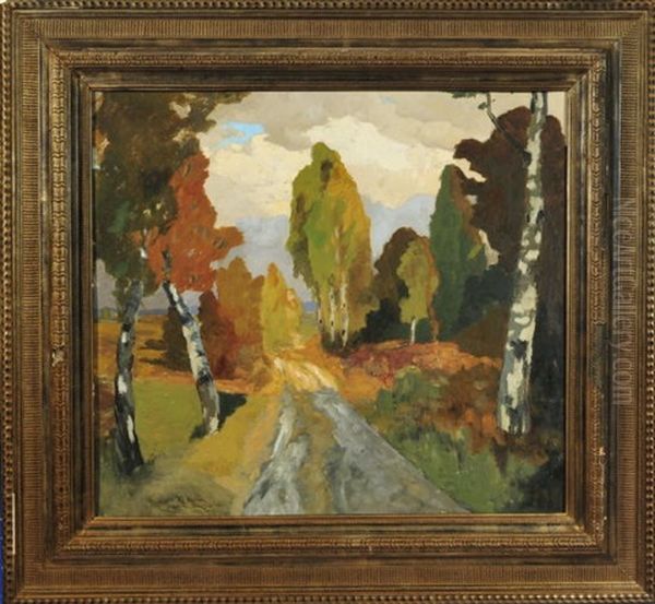 Herbstliche Birkenallee Oil Painting by Albert Stagura