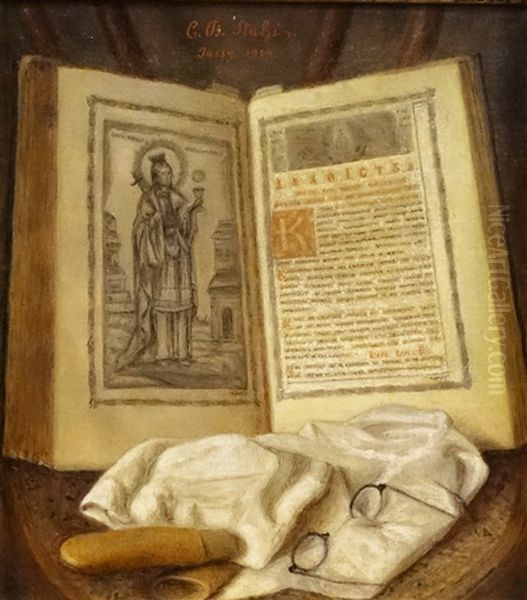 Still Life With Church Book Oil Painting by Constantin Daniel Stahi