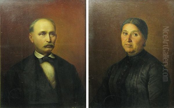 Family Portraits Of Boyars Comanita (zoe And Constantin) (pair) Oil Painting by Constantin Daniel Stahi