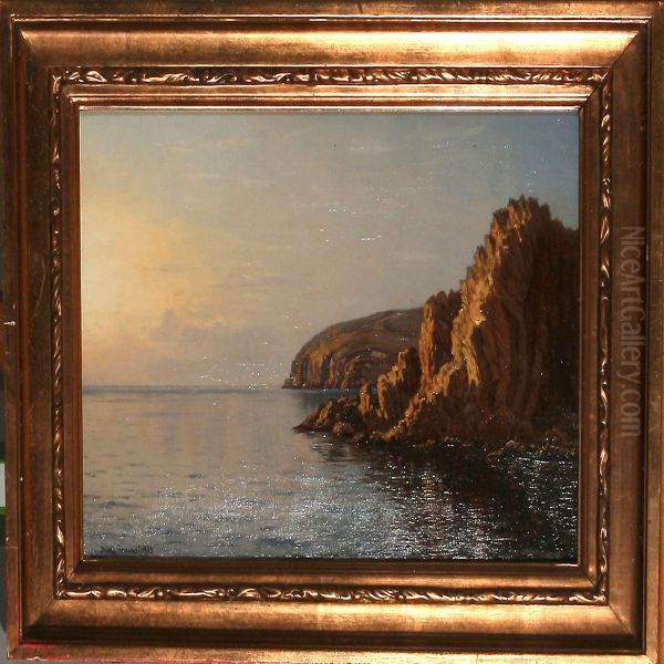 Danish Coastal Scenefrom Bornholm Island At Sunset Oil Painting by I.H. Brandt