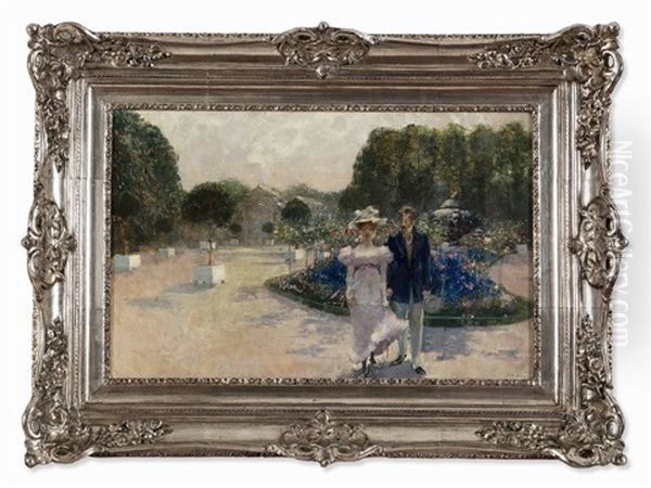 Couple In Sunny Park Oil Painting by Friedrich Stahl