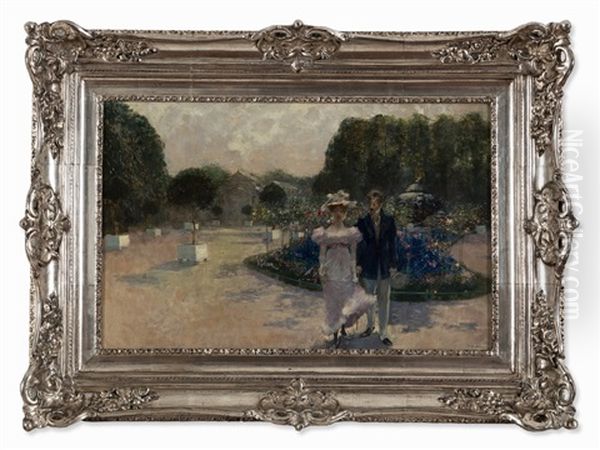 Couple In Sunny Park Oil Painting by Friedrich Stahl