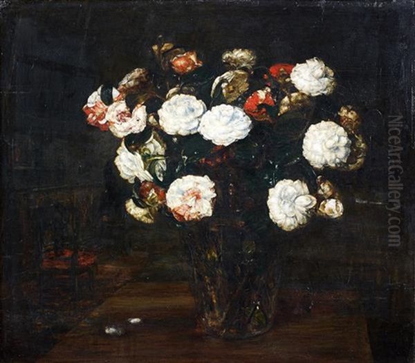 Bouquet De Camelias Romains Oil Painting by Friedrich Stahl