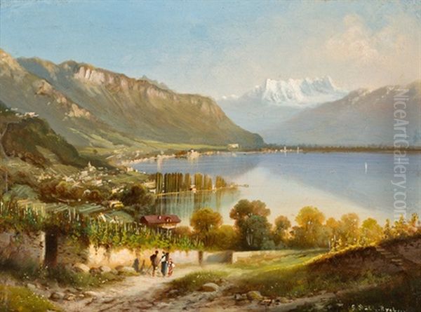 Genfersee Mit Blick Auf Montreux Oil Painting by Gottfried Stahli-Rychen