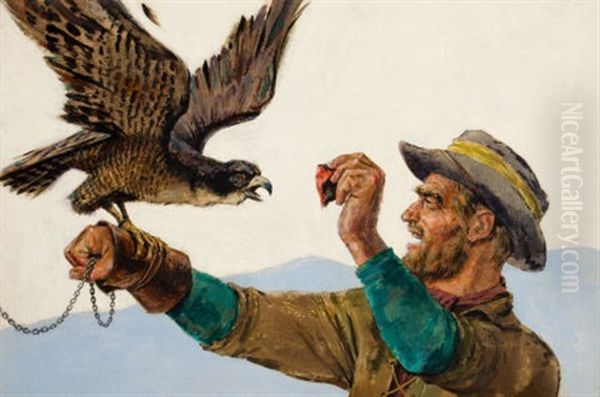 The Falconer, Interior Argosy Magazine Story Illustration Oil Painting by Paul C. Stahr