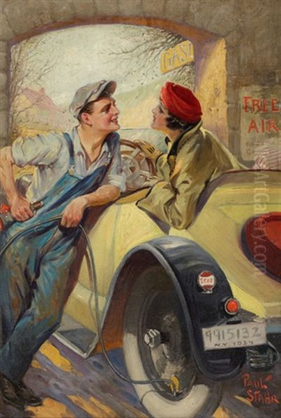 Filling Station Oil Painting by Paul C. Stahr