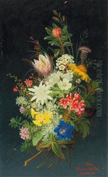 Bouquet Of Alpine Flowers Oil Painting by Anna Stainer-Knittel