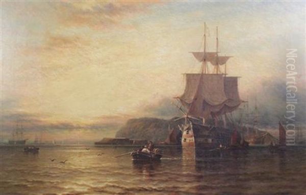 Men O' War, Drake's Island Oil Painting by George Stainton