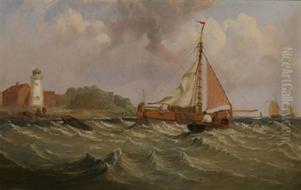 Sailboat In Choppy Waters Oil Painting by George Stainton