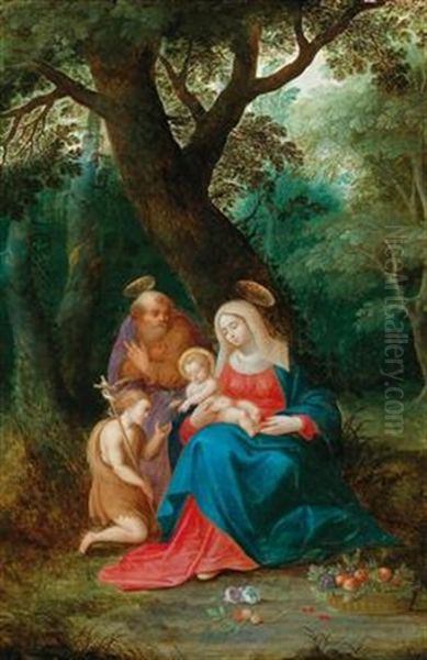 The Holy Family With The Infant Saint John In A Wooded Landscape Oil Painting by Adriaen Van Stalbemt