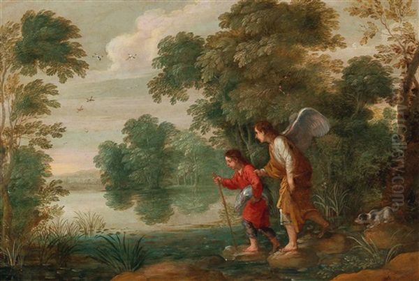 Tobias And The Angel Oil Painting by Adriaen Van Stalbemt