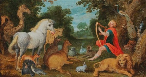 Orpheus Enchanting The Animals Oil Painting by Adriaen Van Stalbemt