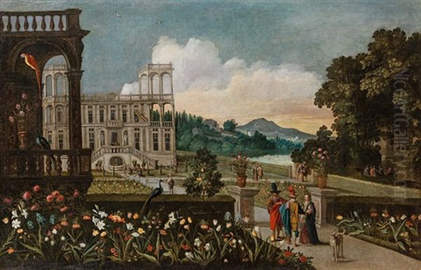 Park Landscape With Palace Oil Painting by Adriaen Van Stalbemt