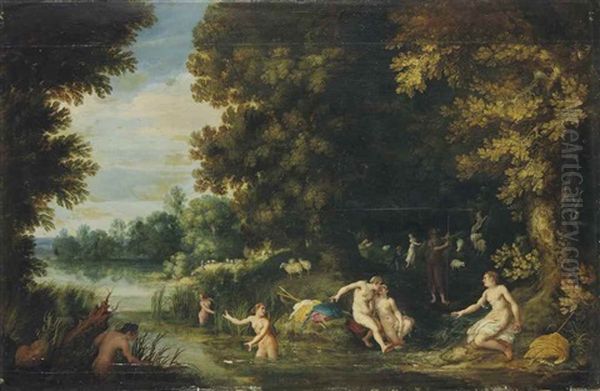 Diane Et Callisto, Acteon Dans Le Lointain Oil Painting by Adriaen Van Stalbemt