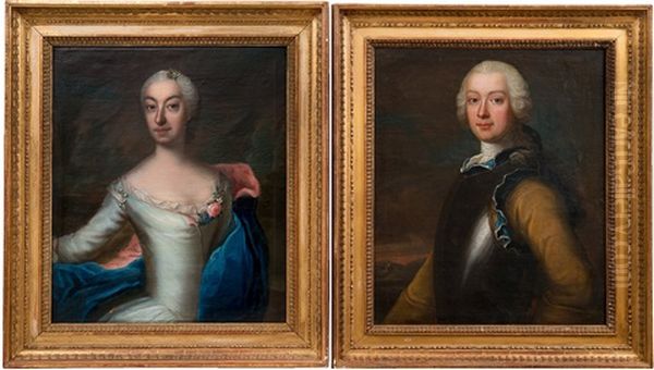 Noble Georg Henrik Lybecker (1720-1776) And His Wife Lady Hedvig Christina, Born Von Knorring (1725-1801) (pair) Oil Painting by Johan Stalbom