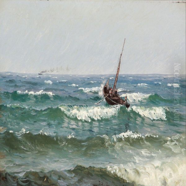 Seascape With A Sailing Leaving The Coast Oil Painting by Johannes Herman Brandt