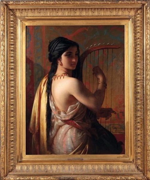 Jeune Orientale Jouant Du Luth Oil Painting by Joseph Stallaert