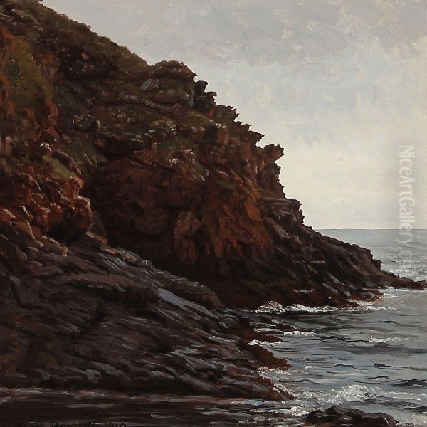 A Rocky Coast On Bornholm Island Oil Painting by Johannes Herman Brandt