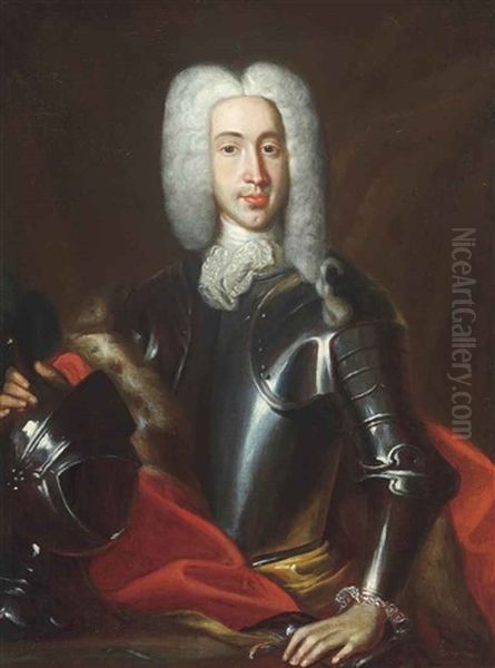 Portrait Of A Gentleman, Traditionally Identified As Count Johann Anton Gotthard Schaffgotsch (1665-1742), Half-length, In Armour, His Right Hand... Oil Painting by Franz van Stampart