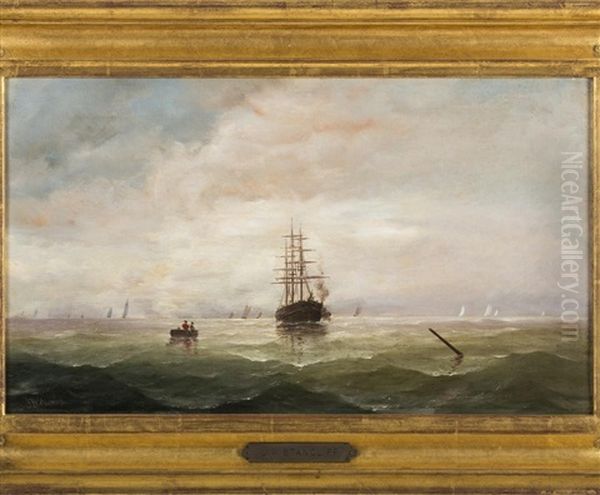 Ship Heading Into A Harbor Oil Painting by J.W. Stancliff