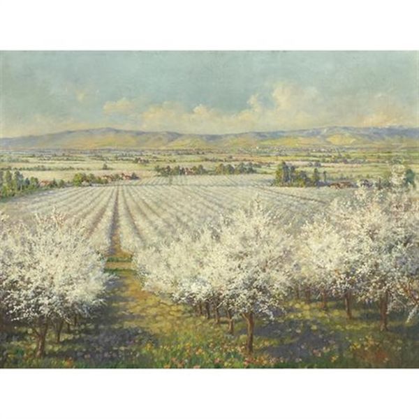 A View Of Blossom Valley With The City Of San Jose In The Distance Oil Painting by Frank B. Standish