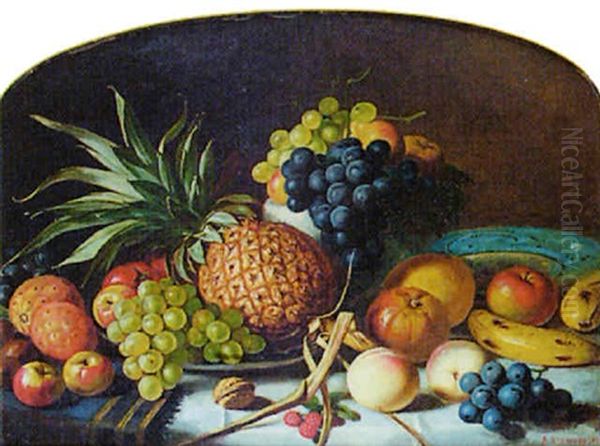 Still Life Of Fruit On A Table Oil Painting by Alexander Stanesby