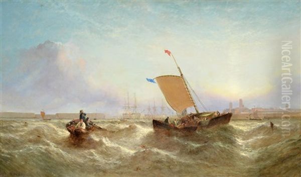 Fishing Boats Off Portsmouth Harbour Oil Painting by George Clarkson Stanfield