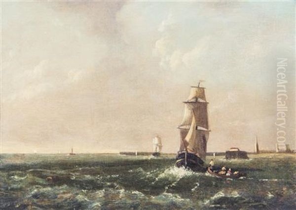 Ship Scene Oil Painting by William Clarkson Stanfield