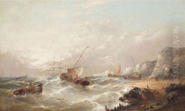 Bateaux De Peche Par Temps Orageux Devant La Cote Oil Painting by William Clarkson Stanfield