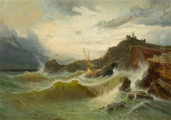 Schiff An Einer Kuste Vor England Oil Painting by William Clarkson Stanfield