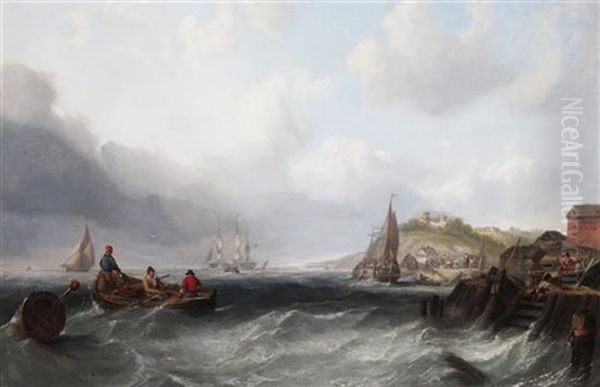 A Merchantman And A Dutch Fishing Barge Off The North East Coast In A Freshening Breeze Oil Painting by William Clarkson Stanfield