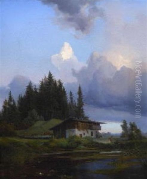 Bauernhaus Am Weiher Oil Painting by Bernhard Stange