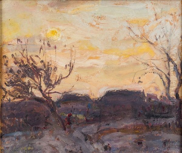 Sunset At Ukraine Oil Painting by Jan Stanislawski