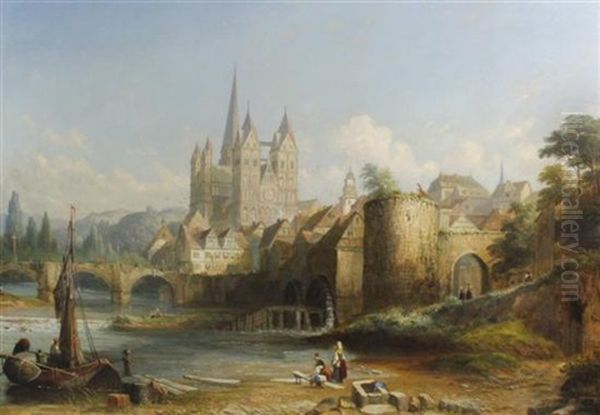 Rheinish Town Viewed From The River by Caleb Robert Stanley