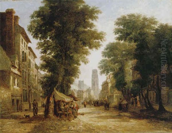 A View Of A French Town Oil Painting by Caleb Robert Stanley