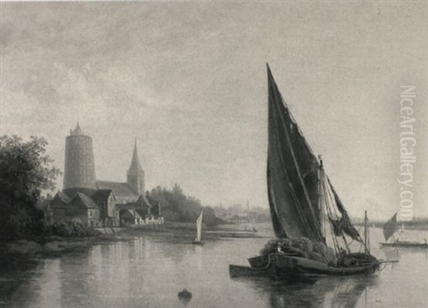 View On The Thames At Battersea Oil Painting by Caleb Robert Stanley