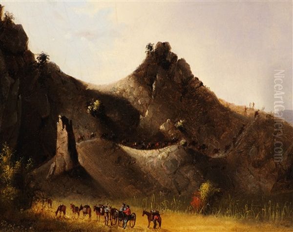 Passing An Obstruction, Mouth Of Night Creek Oil Painting by John Mix Stanley