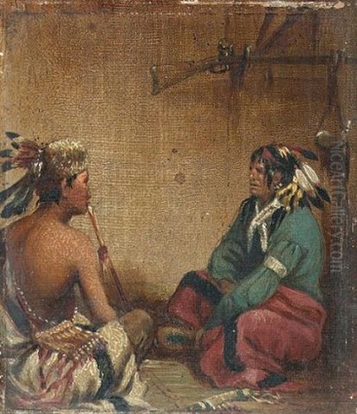 The Interior Of A Wigwam (+ Another, Similar; Pair) Oil Painting by John Mix Stanley