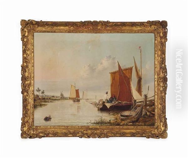 Boats On The River Yare Oil Painting by Alfred Stannard