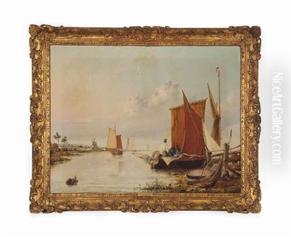 Boats On The River Yare Oil Painting by Alfred Stannard