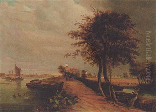 Wherries On Breydon Water, Near Yarmouth Oil Painting by Alfred George Stannard