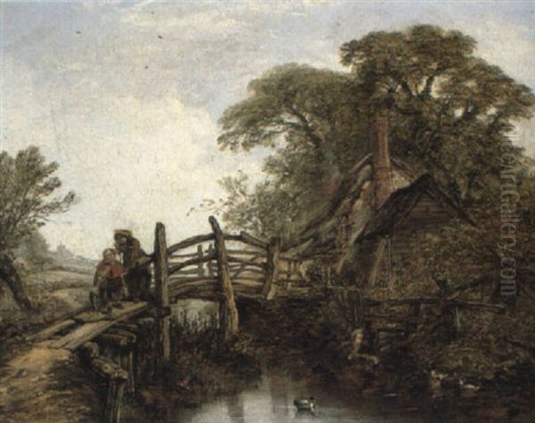 Crossing The Bridge Oil Painting by Alfred George Stannard