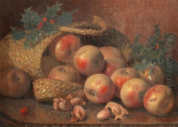 Still Life Of Apples, Cobnuts And Holly Oil Painting by Eloise Harriet Stannard