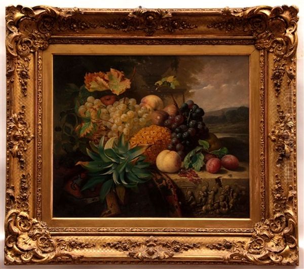 Still Life Study Of Mixed Fruit On A Marble Ledge Oil Painting by Eloise Harriet Stannard