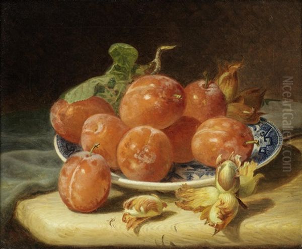 Still Life Of Peaches And Cobnuts Oil Painting by Eloise Harriet Stannard