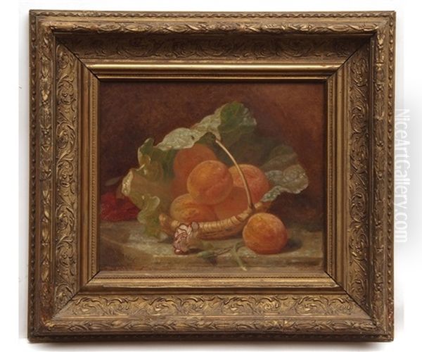 Peaches And Cabbage Leaf In A Basket Oil Painting by Eloise Harriet Stannard