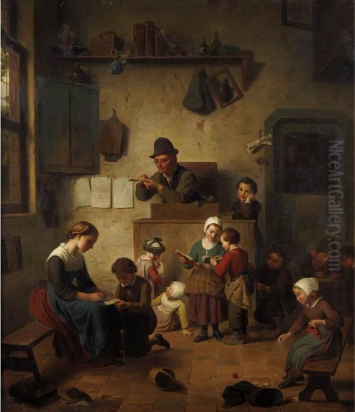 The Village School Oil Painting by Otto Brandt